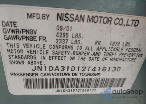 2002 Nissan Maxima Gle z USA, uszkodzony, nr VIN JN1DA31D12T416130